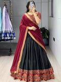 Prettier Black Patola Printed Cotton Half Saree  Marriage Wear Lehenga