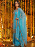 Classy Blue Sequins Work Silk Festivals Wear Palazzo Suit With Dupatta