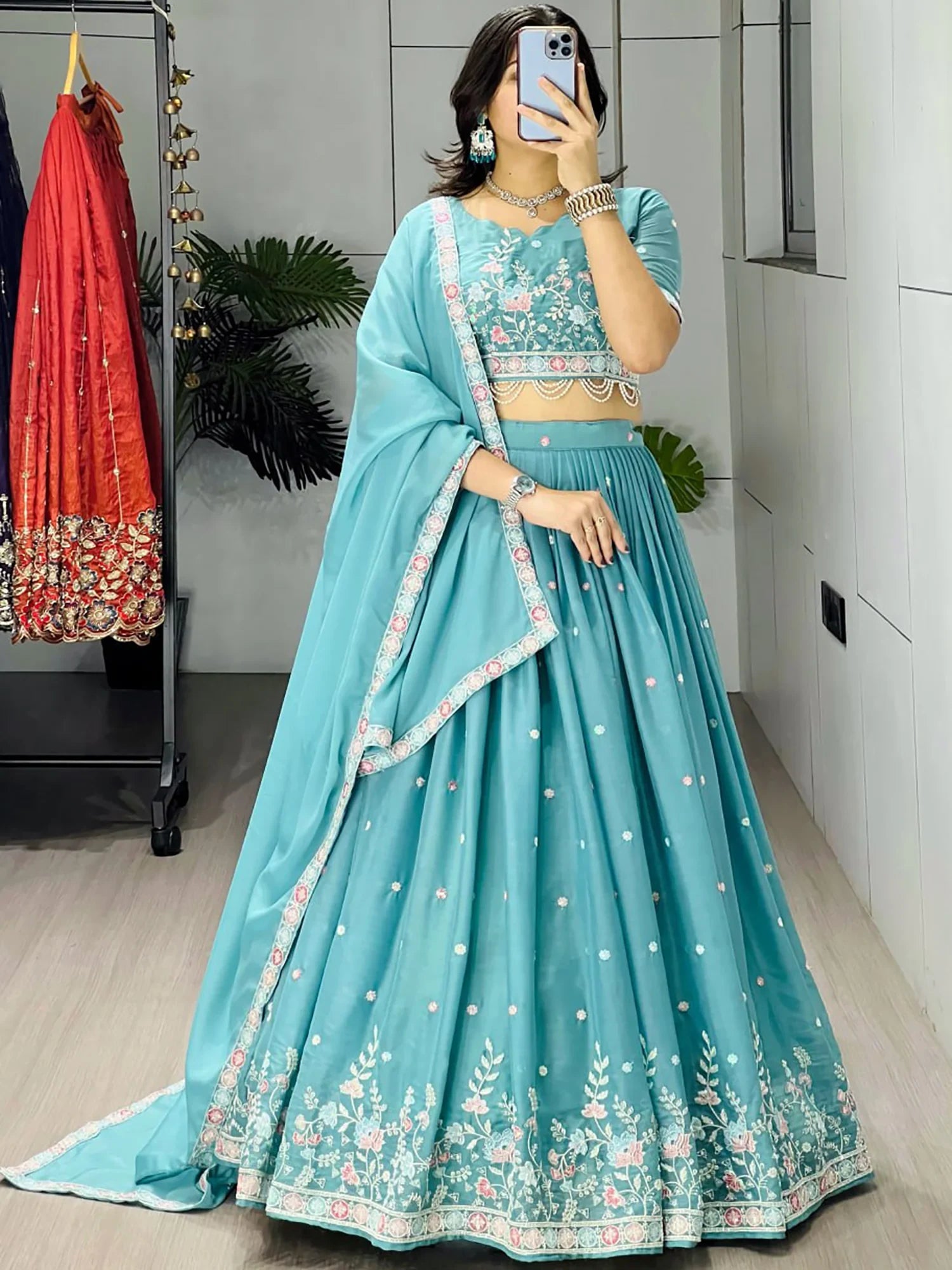 Amazing Blue Bead Embroidery Georgette Event Wear Lehenga Choli