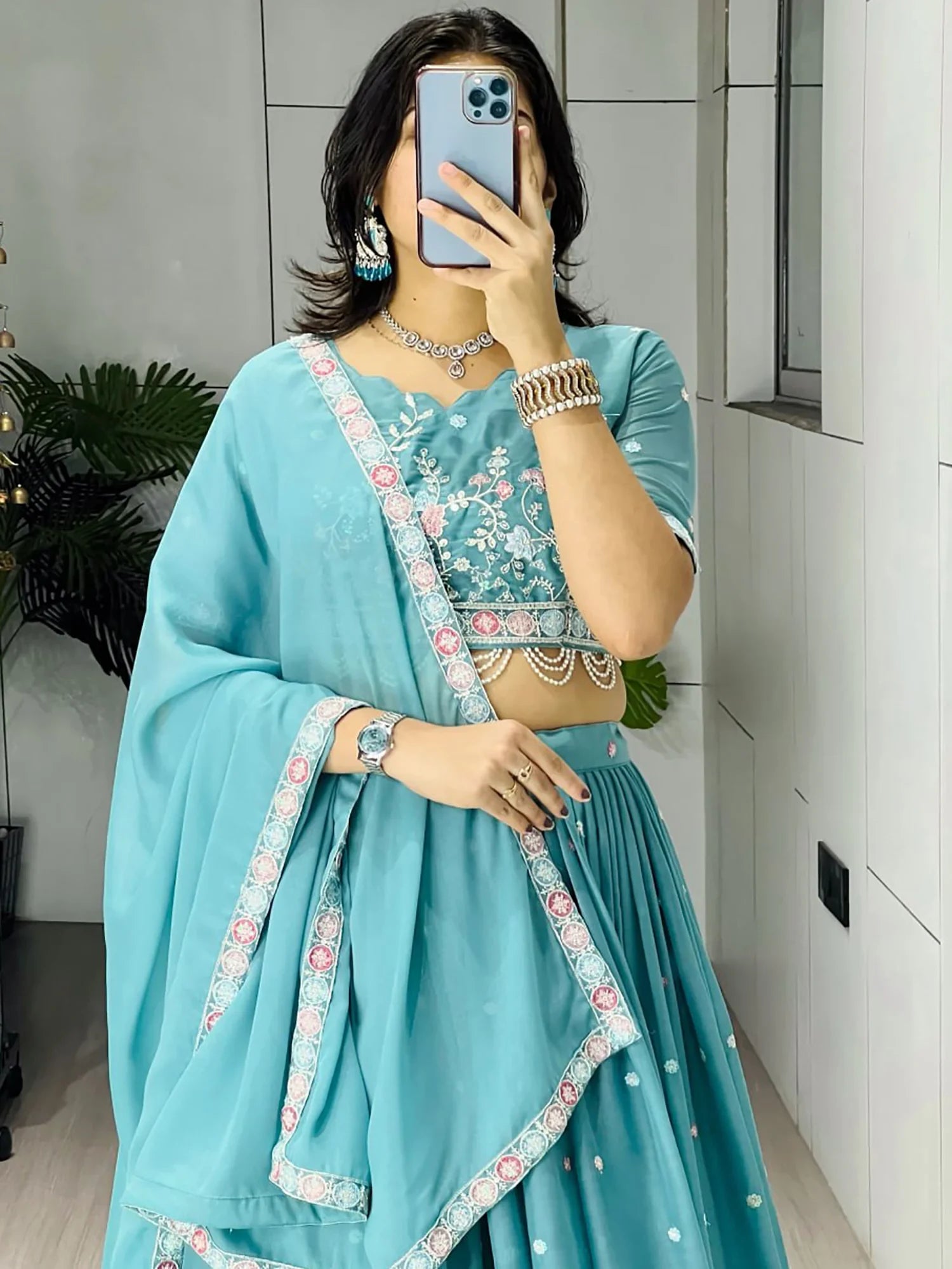 Amazing Blue Bead Embroidery Georgette Event Wear Lehenga Choli