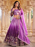 Beautiful Purple Sequins Crushed Wedding Wear Lehenga Choli With Dupatta