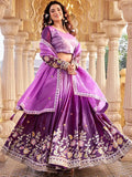 Beautiful Purple Sequins Crushed Wedding Wear Lehenga Choli With Dupatta