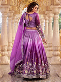 Beautiful Purple Sequins Crushed Wedding Wear Lehenga Choli With Dupatta