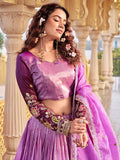 Beautiful Purple Sequins Crushed Wedding Wear Lehenga Choli With Dupatta