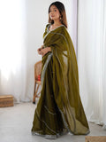 Incredible Olive Green Sequins Silk Mehendi Wear Saree With Blouse