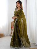 Incredible Olive Green Sequins Silk Mehendi Wear Saree With Blouse