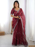 Precious Maroon Sequins Silk Reception Wear Saree With Blouse