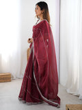 Precious Maroon Sequins Silk Reception Wear Saree With Blouse