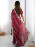 Precious Maroon Sequins Silk Reception Wear Saree With Blouse