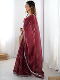 Precious Maroon Sequins Silk Reception Wear Saree With Blouse