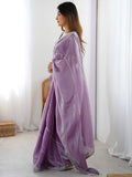 Gorgeous Lavender Sequins Silk Engagement Wear Saree With Blouse