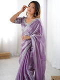 Gorgeous Lavender Sequins Silk Engagement Wear Saree With Blouse