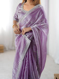Gorgeous Lavender Sequins Silk Engagement Wear Saree With Blouse