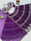 Wonderful Purple Thread Work Georgette Wedding Lehenga Choli
