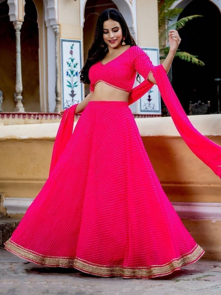 Marvelous Pink Laheriya Print Georgette Designer Lehenga Choli