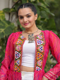 Dreamy Hot Pink Bandhani Printed Georgette Festive Special Shrug