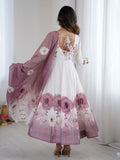 Classic Pink Floral Printed Organza Festive Wear Anarkali Suit With Dupatta