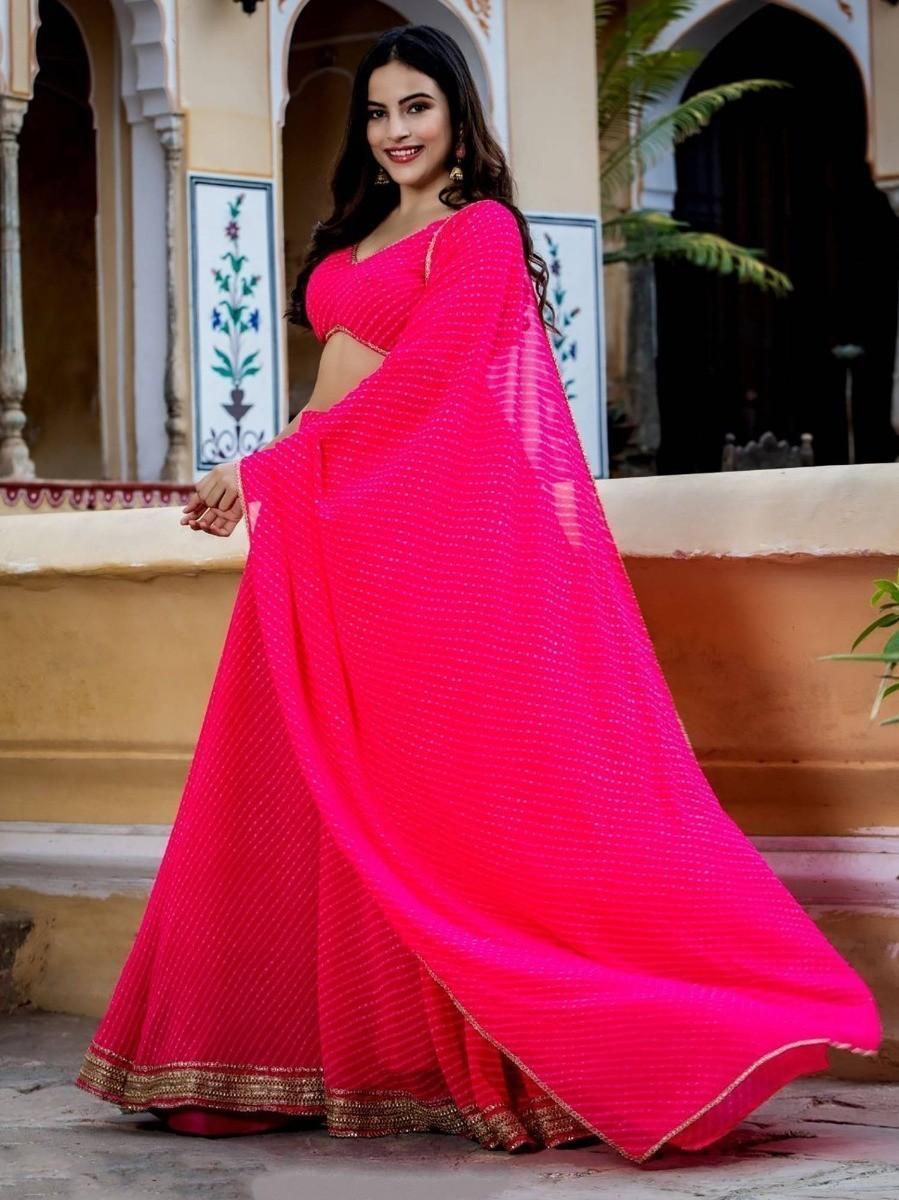 Marvelous Pink Laheriya Print Georgette Designer Lehenga Choli