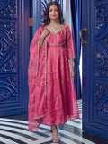 Graceful Pink Sequins Silk Traditional Anarkali Gown With Dupatta
