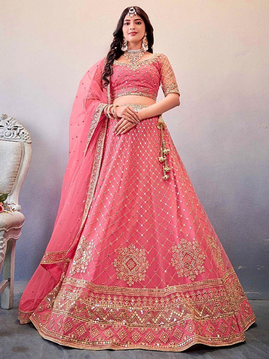 Beautiful Pink Sequins Work Net Wear Lehenga Choli