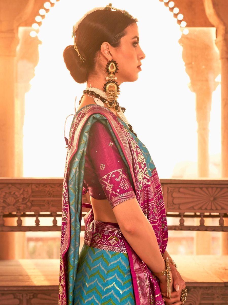 Great Sky Blue Printed Silk Event Wear Saree