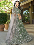Pleasant Bottle Green Sequins Work Viscose Silk Mehendi Wear Lehenga Choli - Zeel Clothing