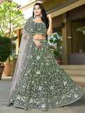 Pleasant Bottle Green Sequins Work Viscose Silk Mehendi Wear Lehenga Choli - Zeel Clothing