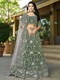 Pleasant Bottle Green Sequins Work Viscose Silk Mehendi Wear Lehenga Choli - Zeel Clothing