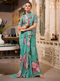 Pleasant Green Floral Printed Georgette Traditional Saree With Blouse - Zeel Clothing
