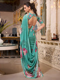 Pleasant Green Floral Printed Georgette Traditional Saree With Blouse - Zeel Clothing