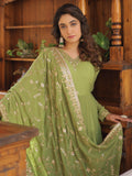 Pleasant Green Ruffle Work Mehendi Wear Georgette Gown With Dupatta - Zeel Clothing