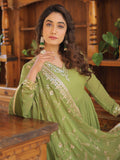 Pleasant Green Ruffle Work Mehendi Wear Georgette Gown With Dupatta - Zeel Clothing
