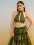 Pleasant Green Sequins Work Net Mehendi Wear Lehenga Choli With Dupatta - Zeel Clothing