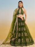Pleasant Green Sequins Work Net Mehendi Wear Lehenga Choli With Dupatta - Zeel Clothing