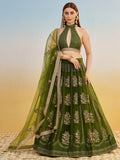 Pleasant Green Sequins Work Net Mehendi Wear Lehenga Choli With Dupatta - Zeel Clothing