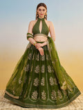 Pleasant Green Sequins Work Net Mehendi Wear Lehenga Choli With Dupatta - Zeel Clothing