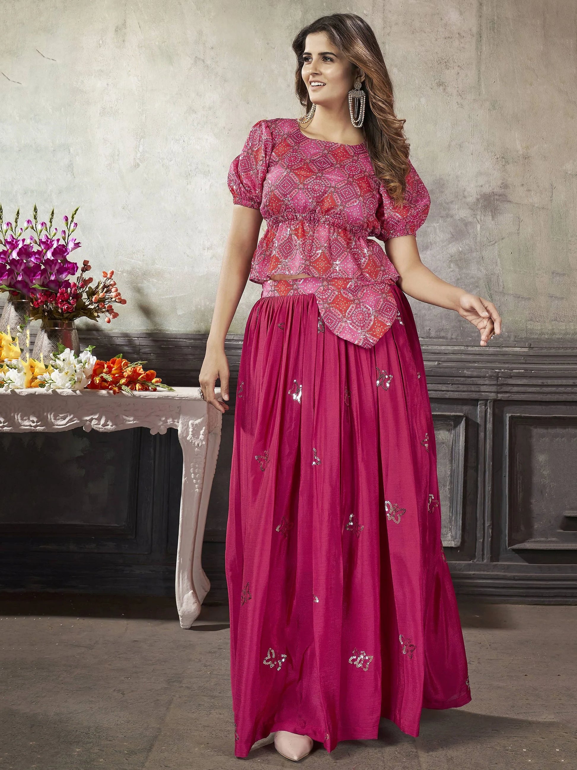 Pleasant Hot Pink Sequins Work Art Silk Ready-Made Lehenga Choli - Zeel Clothing