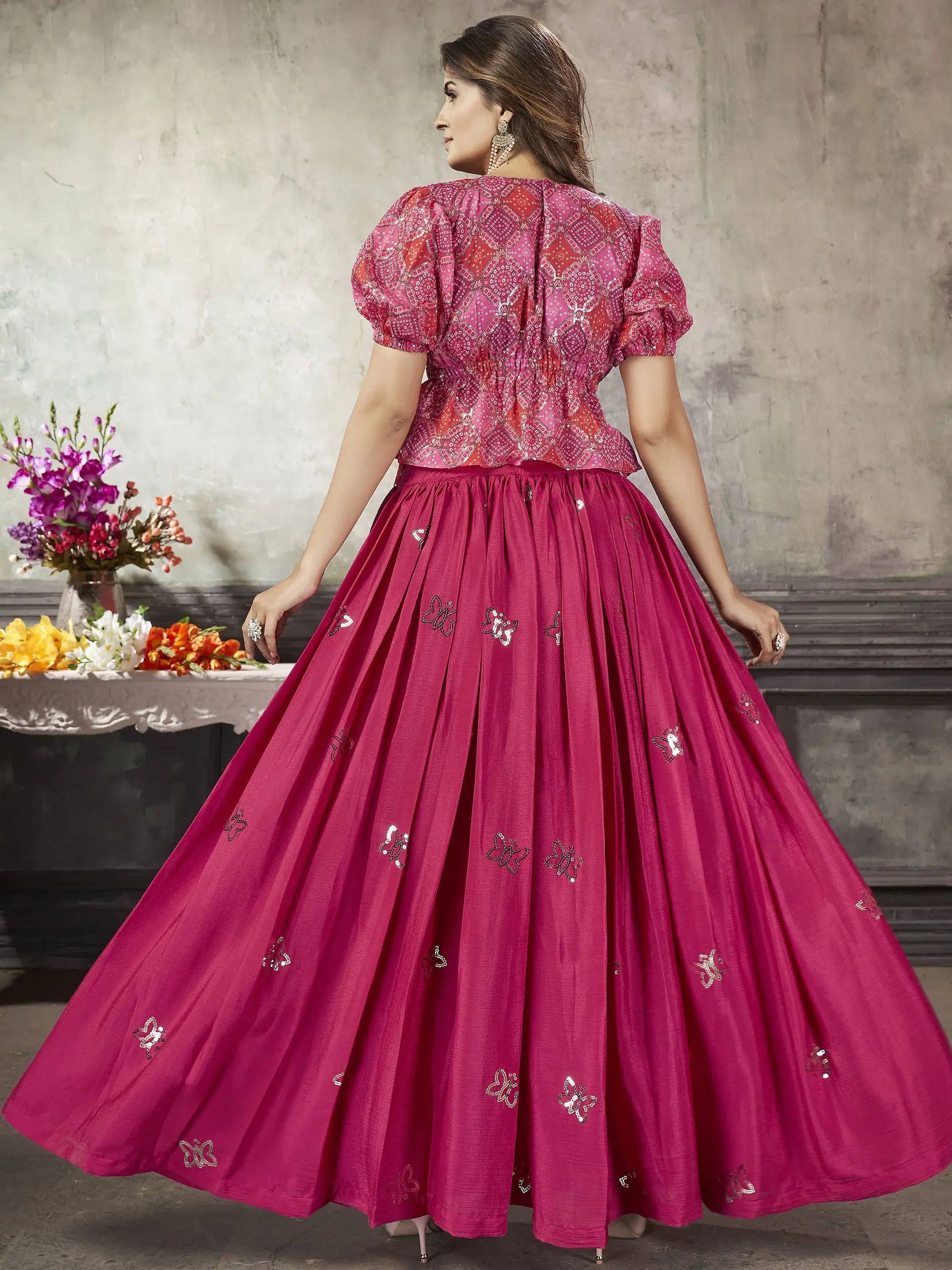Pleasant Hot Pink Sequins Work Art Silk Ready-Made Lehenga Choli - Zeel Clothing