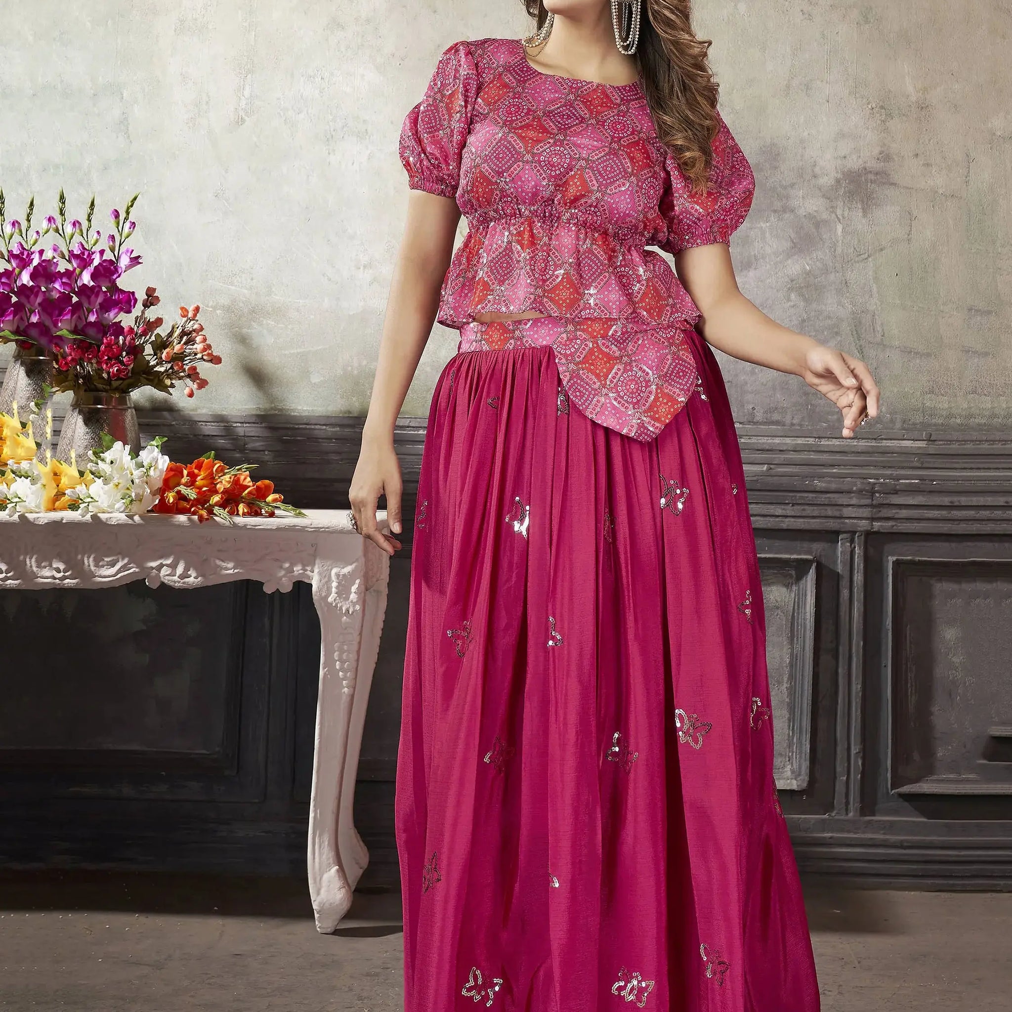 Pleasant Hot Pink Sequins Work Art Silk Ready-Made Lehenga Choli - Zeel Clothing