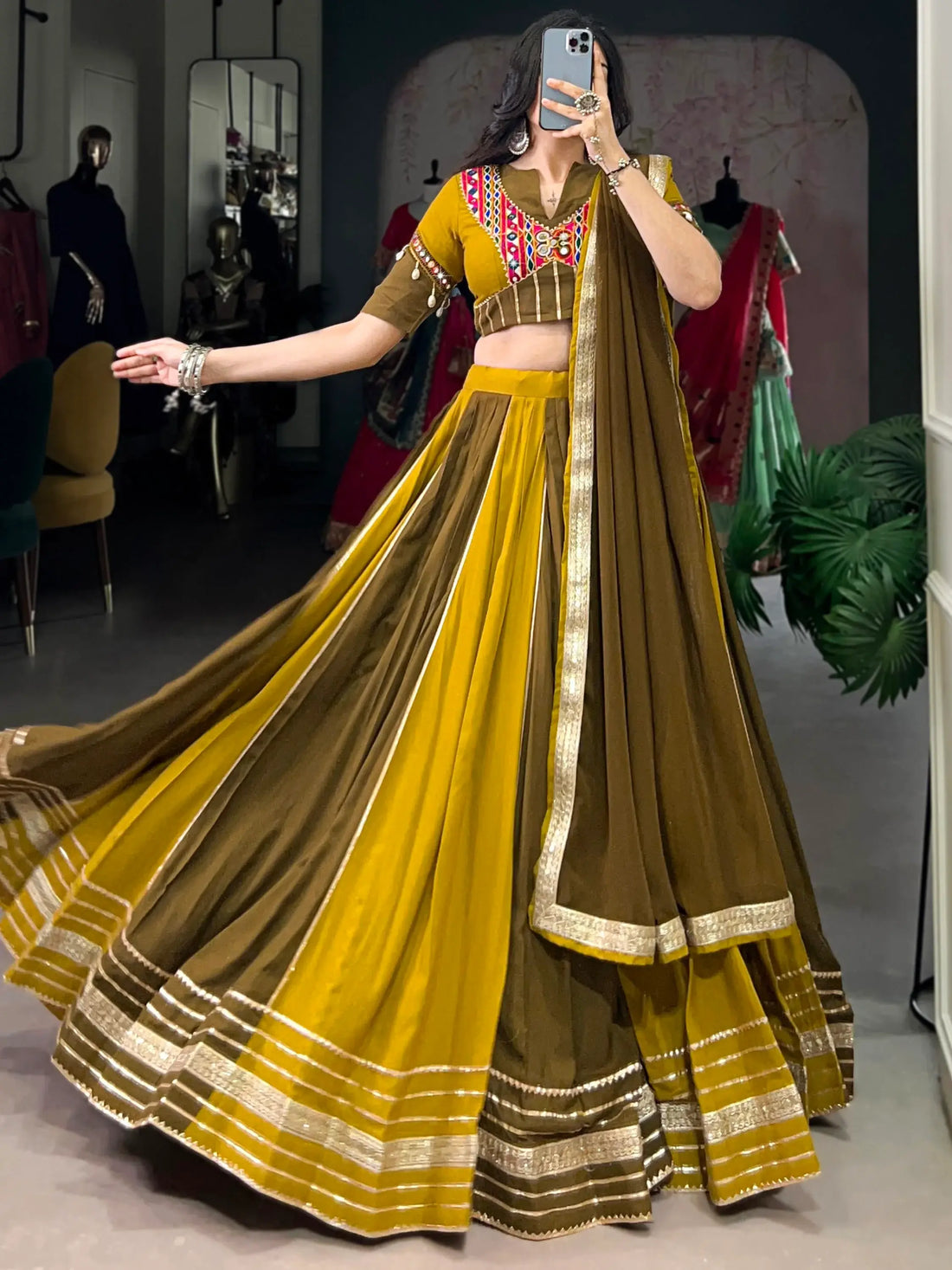 Pleasant Mehendi Green Sequins Lace Work Rayon Navratri Special Lehenga Choli - Zeel Clothing