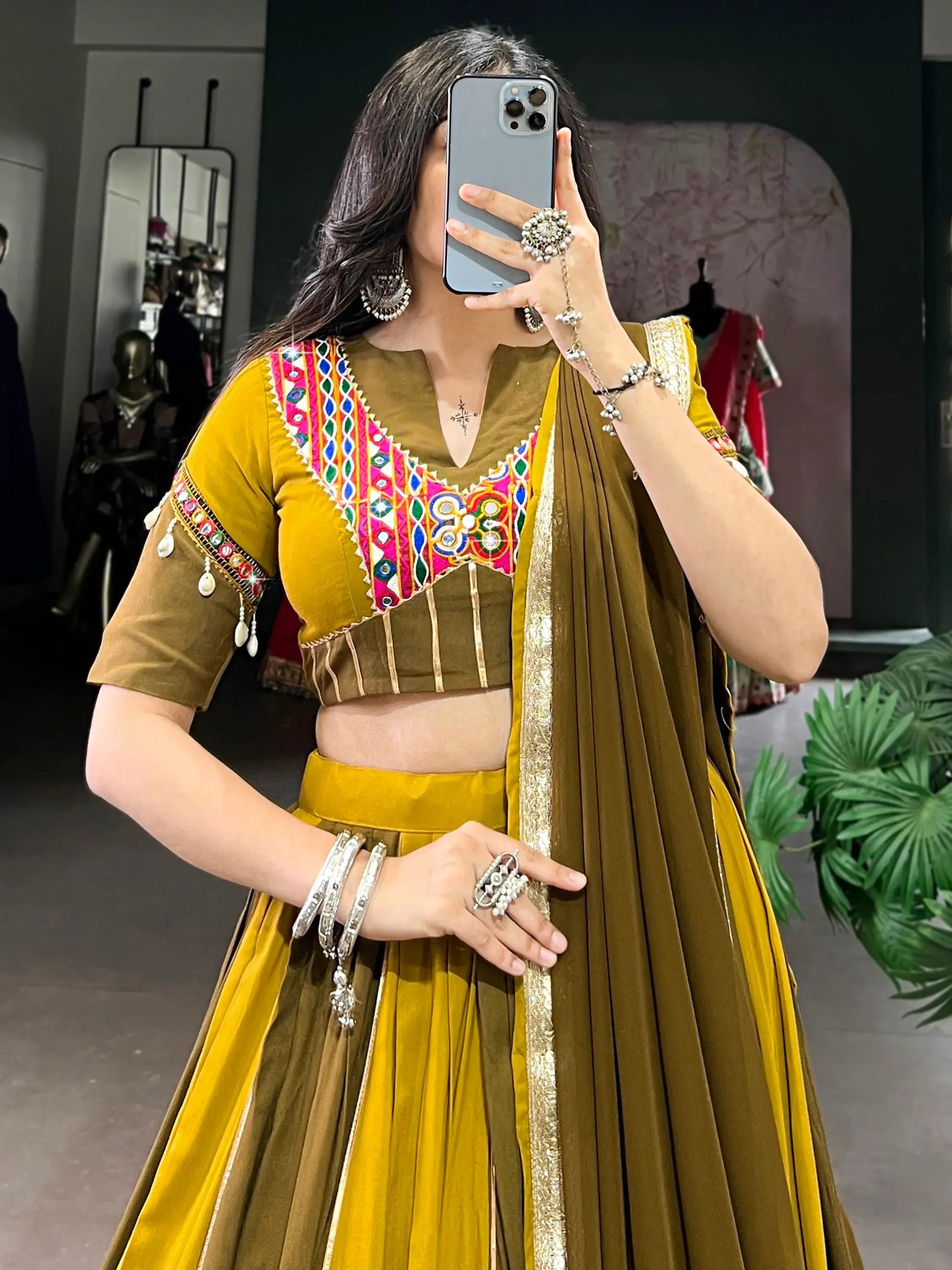 Pleasant Mehendi Green Sequins Lace Work Rayon Navratri Special Lehenga Choli - Zeel Clothing