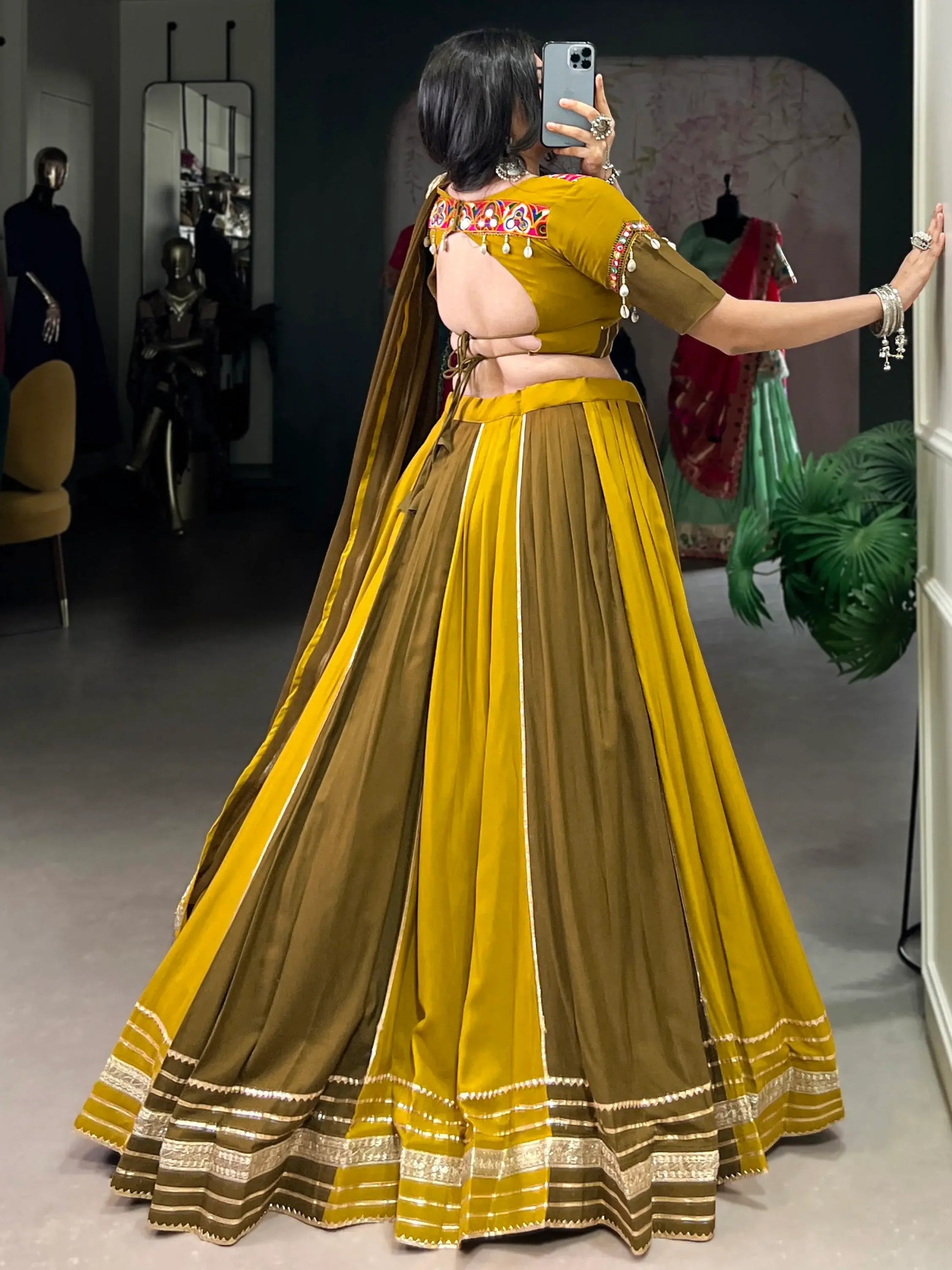 Pleasant Mehendi Green Sequins Lace Work Rayon Navratri Special Lehenga Choli - Zeel Clothing