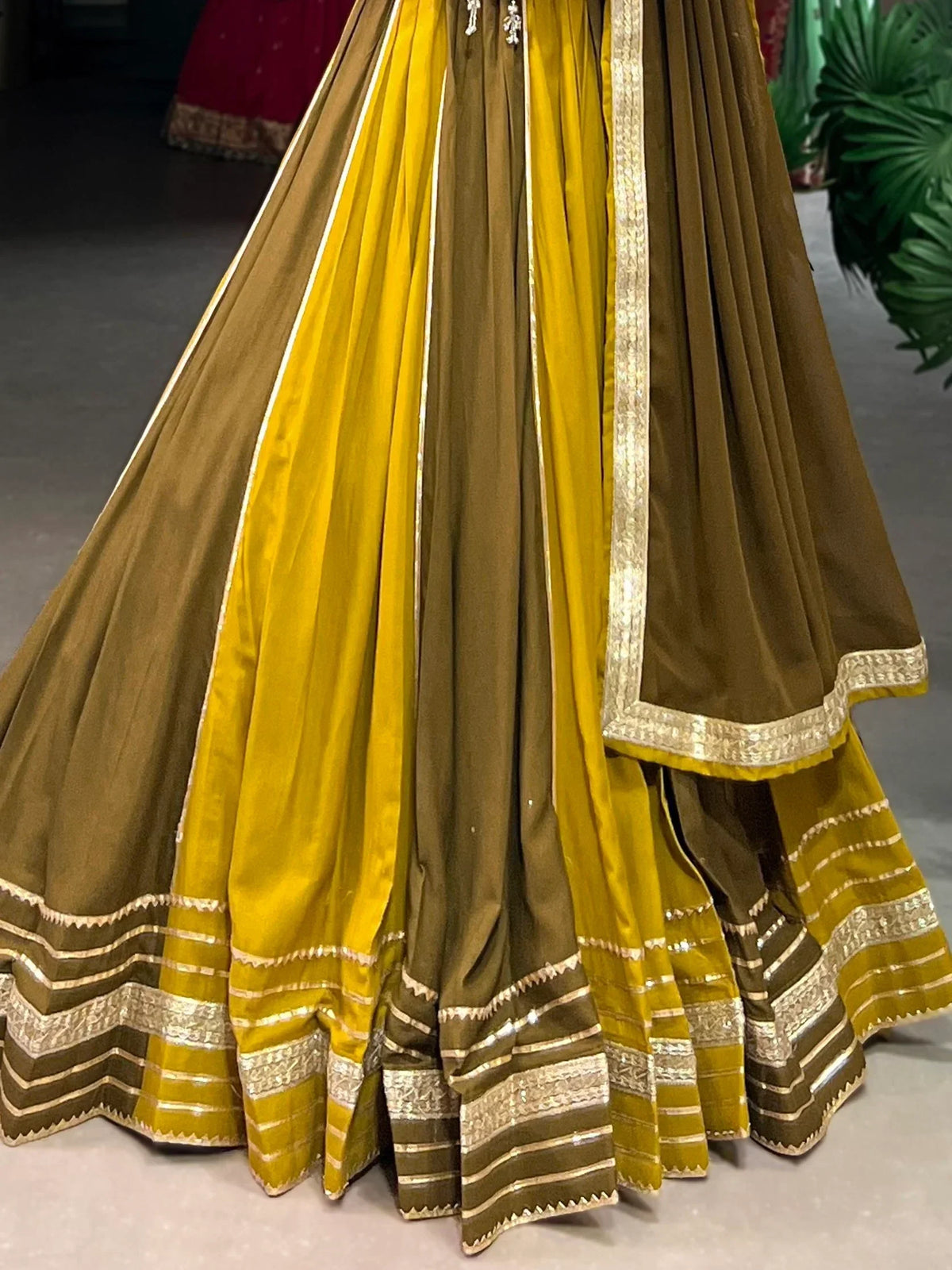 Pleasant Mehendi Green Sequins Lace Work Rayon Navratri Special Lehenga Choli - Zeel Clothing