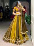 Pleasant Mehendi Green Sequins Lace Work Rayon Navratri Special Lehenga Choli - Zeel Clothing