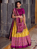 Pleasant Mustard Yellow Ikkat Print Tussar Silk Half Saree Lehenga With Dupatta - Zeel Clothing