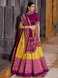 Pleasant Mustard Yellow Ikkat Print Tussar Silk Half Saree Lehenga With Dupatta - Zeel Clothing