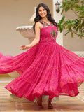 Pleasant Pink Bandhani Print Georgette Navratri Special Gown - Zeel Clothing