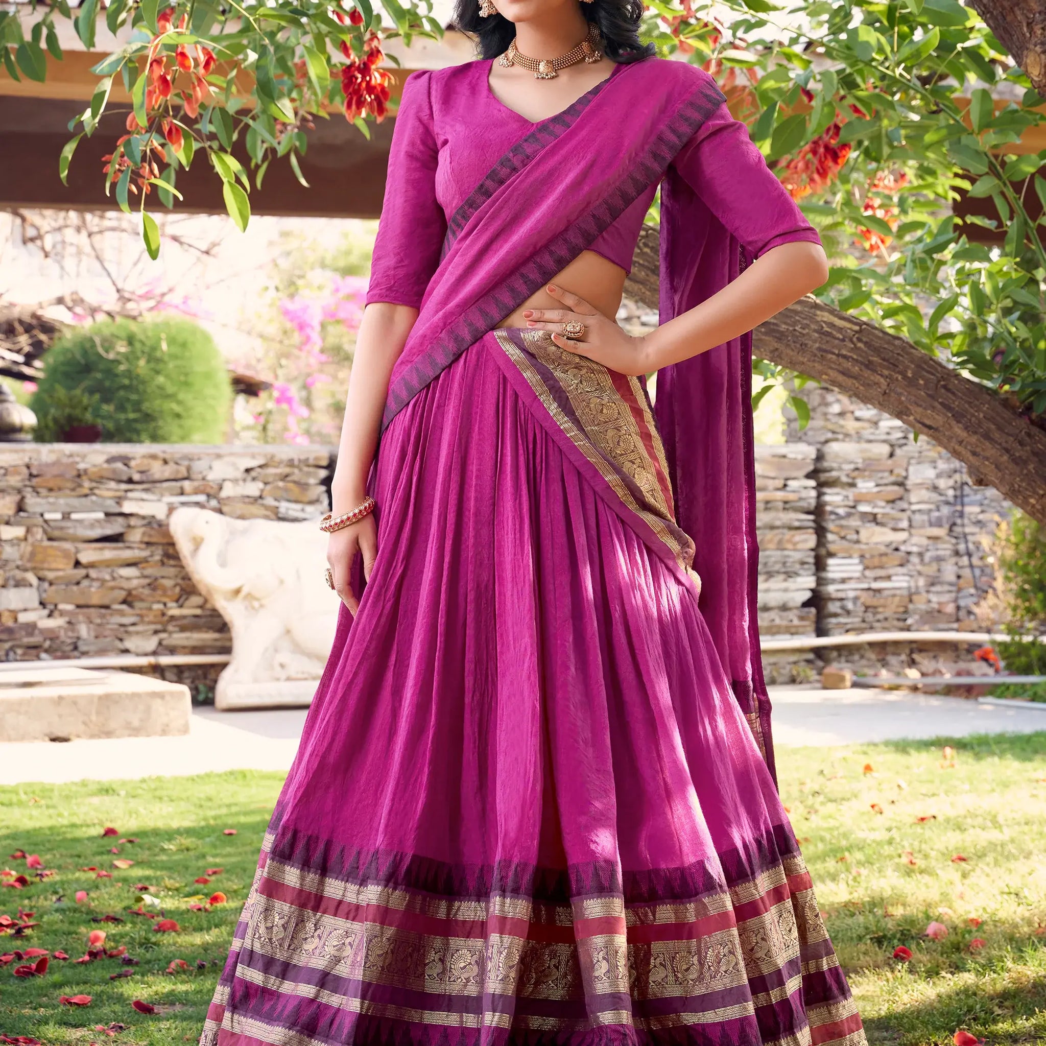 Pleasant Pink Zari Weaving Chanderi Festival Wear Lehenga Choli - Zeel Clothing