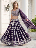 Pleasant Purple Sequin Georgette Wedding Wear Lehenga With Blouse