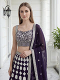 Pleasant Purple Sequin Georgette Wedding Wear Lehenga With Blouse